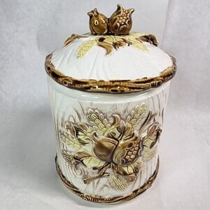 Vintage NEVCO Japan Harvest Acorn Ceramic 9" Canister‎ Jar w/Lid